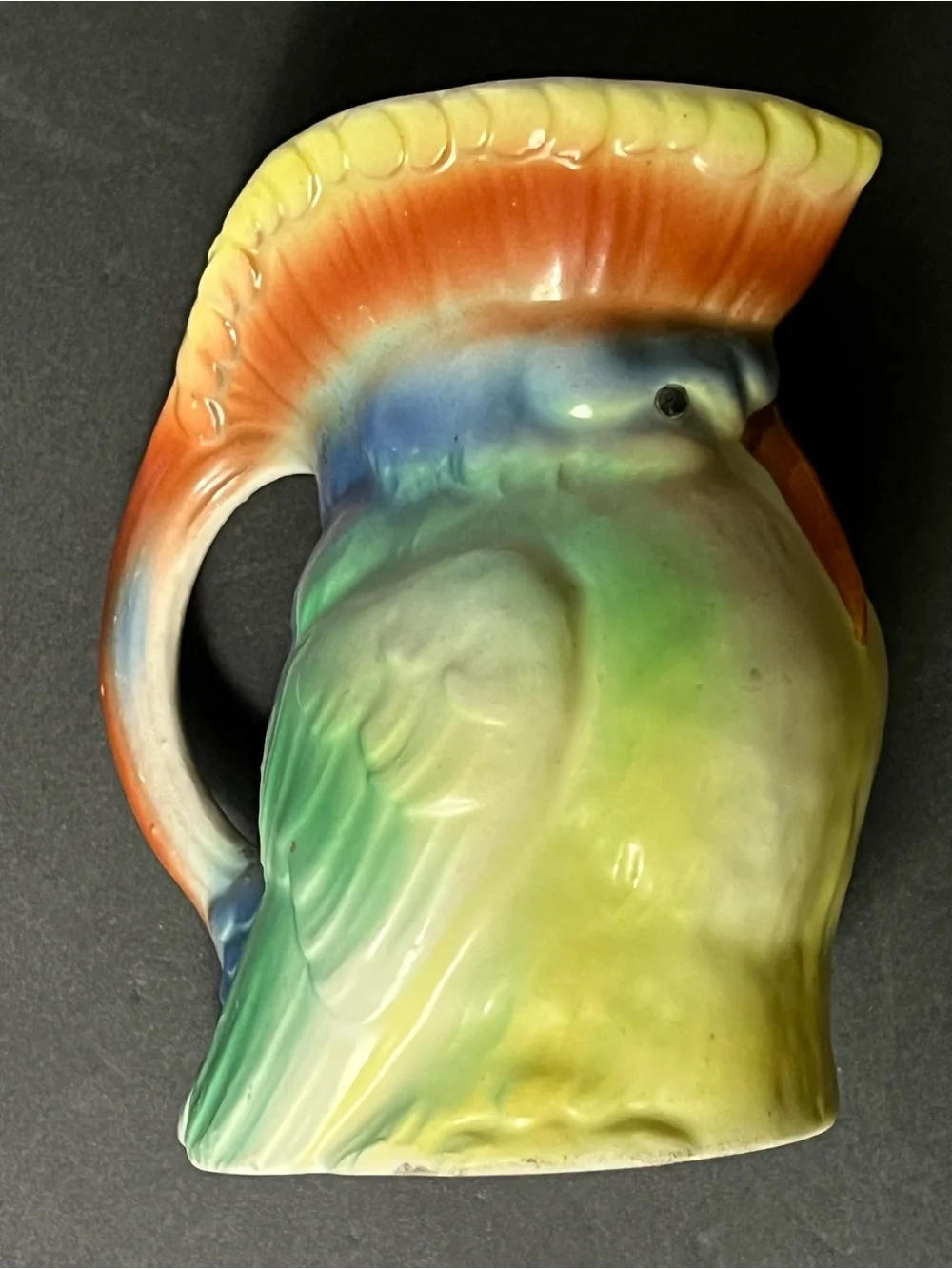 Vintage art, deco, chuckle, Slovakian pottery, parrot bird cream, pitcher